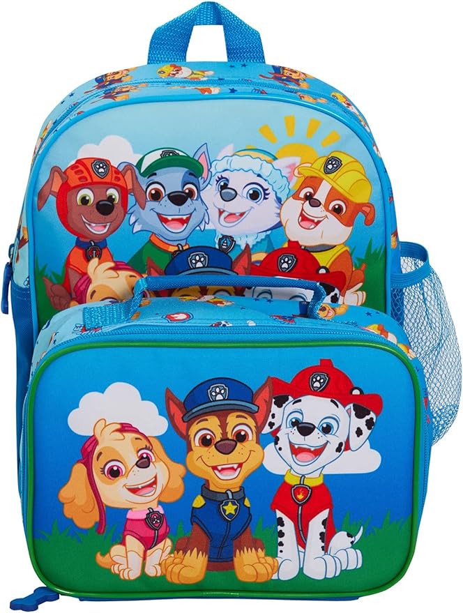 Paw Patrol Backpack with Lunch Bag for Kids School Bag Boys Girls Nursery Rucksack Matching Insulated Bag Set, Blue, One Size, Casual