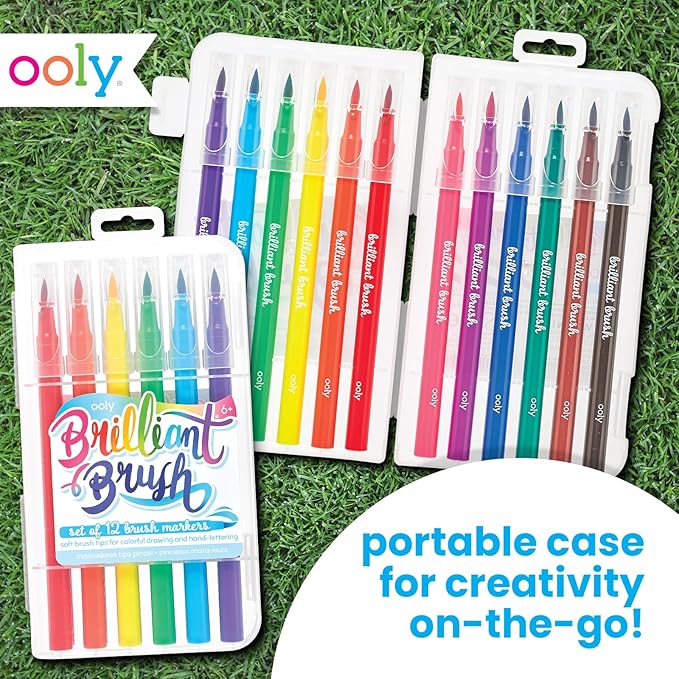 Ooly Brilliant Brush 12 Classic Colors, Calligraphy Pens for Writing & Hand Lettering, Dual Tip Pens for Beginners or Kids Includes 1 Brush & 1 Chisel Tip Pen
