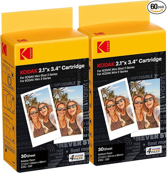 Kodak 4Pass 2.1 x 3.4 Inches Film Cartridge (60 Sheets) for Kodak Mini 2 Retro and Mini Shot 2 Retro