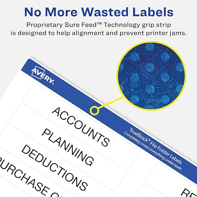 Avery File Folder Labels with TrueBlock Technology, Permanent Adhesive, 2/3" x 3-7/16", Laser/Inkjet, 150 Labels (08593)