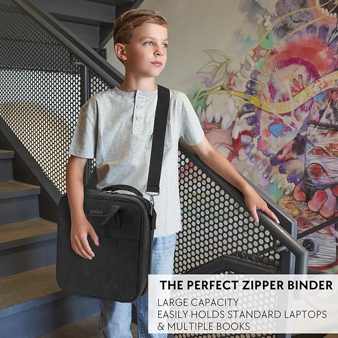 Sturdy 3-Ring Zipper Binder with Shoulder Strap for School – Beautiful 2-Inch Zip-Up Binder with Extra Pockets Holds 500 Sheets, Books & Laptop – Easy-to-Carry Trapper Keeper Made of Premium Fabric