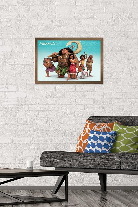 Disney Moana 2 - Group Wall Poster, 22.4L" x 14.7W", Bronze Framed Version