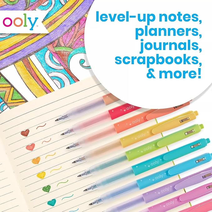 Ooly Oh My Glitter Gel Pens - Set of 4 Cute School and Art Supplies for Girls, Planner Pen with Comfort Grip, Ideal Retractable Glitter Pens for Decorations & Office Use