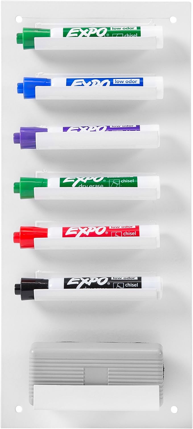 MyGift MyGit Whiteboard Marker Holder Wall Mounted White 7 Slot Dry Erase Marker Holder and Organizer for Wall for Classroom Office or Home