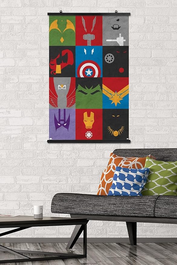 Trends International Marvel Comics - Avengers - Minimalist Grid Wall Poster, 22.375" x 34", Poster & Clip Bundle