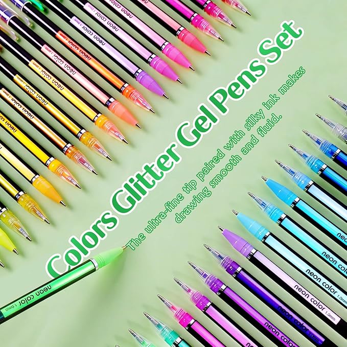 Colored Gel Pens Set for Coloring, 36 Colors Glitter Gel Pens, Fine Point Gel Pens Colored Set for Adult Coloring Books, Journal Pen Markers for Journaling Supplies, Writing Drawing Taking Office Home