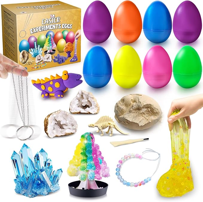 UNGLINGA 8 Experiments Eggs Easter Basket Stuffer Science Kit for Kids Boys Girls Toys Gifts Idea, Science Filler Easter Party Favor Educational S.T.E.M Activities Surprise Eggs
