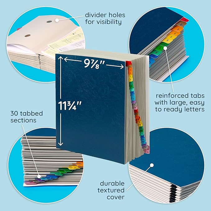 Blue Summit Expanding 1-31 Desk File Sorter, 31 Day Accordion File Organizer, Letter Size Document Sorter and Tickler Folder, Blue