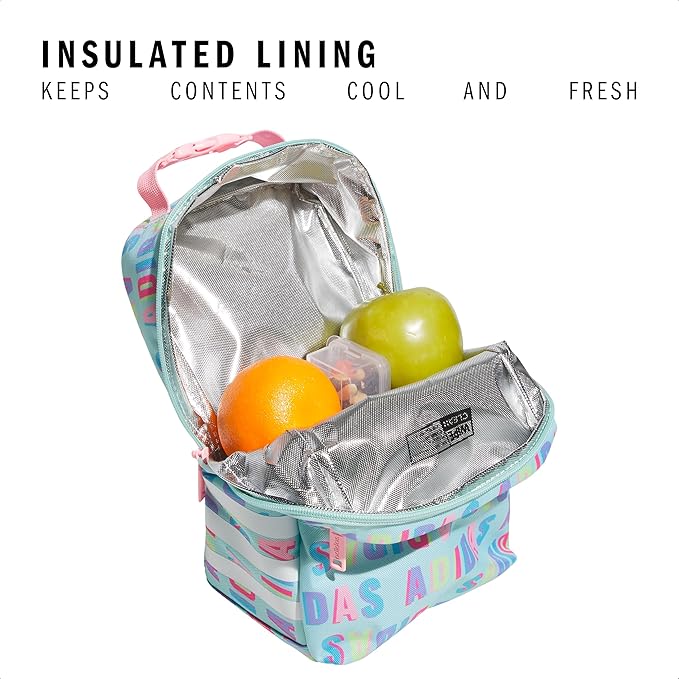adidas Santiago Lunch Bag Cooler for Women and Men, Insulated Food Container Box with Mesh Pocket, Hall Pass Semi Flash Aqua/Pink Spark/3.0, One Size