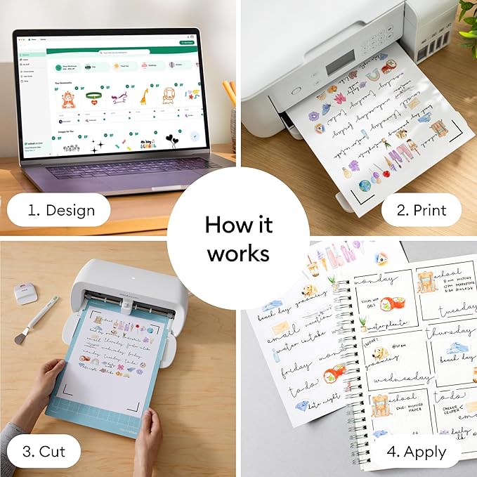Cricut® Printable Sticker Paper for Laser Printer - 25 Count, US Letter Size (8.5in x 11in) - White - Make Custom Stickers, Personalized Decor, Labels, & More