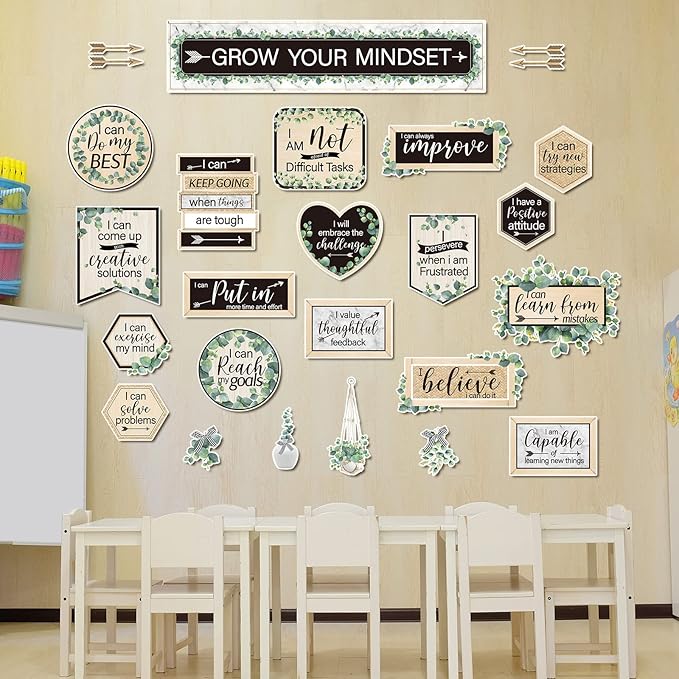 26 Pieces Growth Mindset Posters Bulletin Board Grow Your Mindset Positive Sayings Accents Set for Middle and High School Classroom or Home Decorations, Teachers and Students Bedroom Playroom Decor