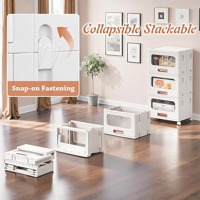 VECELO Storage Cabinet with Drawer, Pull-Out Stackable Bins with Wheels, Waterproof Modular Organizer, Multi-Tier Closet Storage for Bedroom, Living Room & Bathroom, Medium 1-Tier