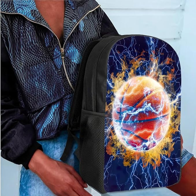 CLOHOMIN Lightning Basketball Backpack with Lunch Box for Boys 10-12, 3 in 1 Big Capacity School Book Bag Set for 6th Grade Insulated Lunch Bag for Middle School Bookbag and Pencil Bags Lunchbox
