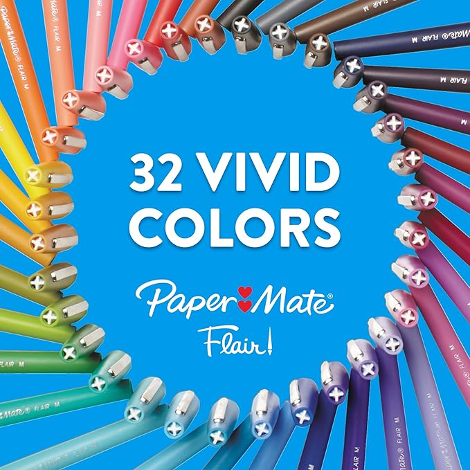 Paper Mate Flair Felt Tip Pens Medium Point | Smear Resistant | Water-Based Ink | Assorted Colors | 24 Count, Pack of 12