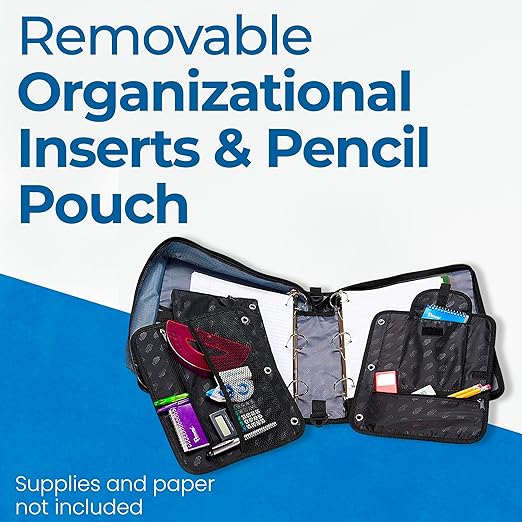 Case-it The Dual 2-in-1 Zipper Binder | Two 1.5-Inch D-Rings, 600 Sheet Capacity, Pencil Pouch & Multiple Pockets | School & Office Organizer with Shoulder Strap | Dual-101 Deep Purple | 6 Pack