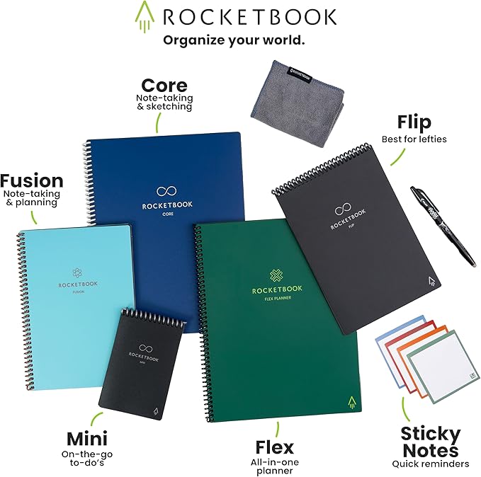 Rocketbook Fusion Reusable Undated Productivity Planner, Letter Size 8.5x11, Red - Goals, Monthly and Weekly Calendar, Daily To-do List, Lined and Dotted Notes Pages