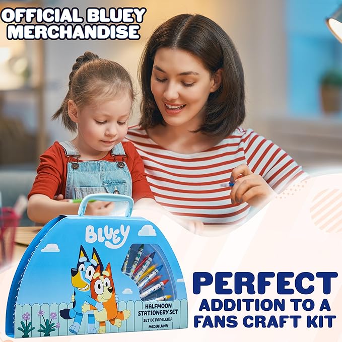 Bluey Colored Pencils Art Supplies for Boys Girls Drawing Kit Painting School Supplies Art Kit Travel Case Gifts for Kids (Blue Halfmoon Case)