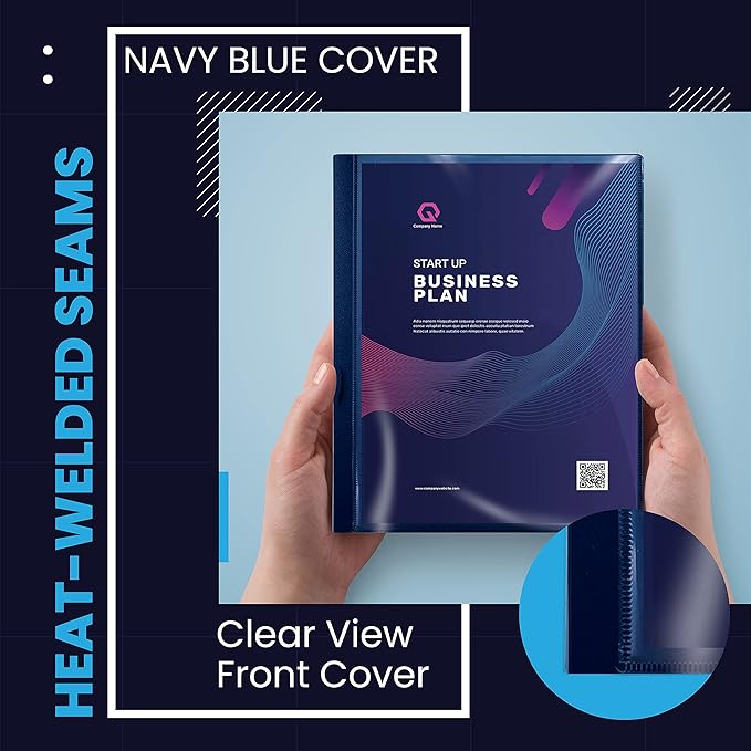 Better Office Products 12 Pocket Bound Presentation Book, Blue with Clear View Front Cover, 24 Sheet Protector Pages, 8.5" x 11" Sheets, Art Portfolio, Durable Poly Covers, Letter Size, Blue