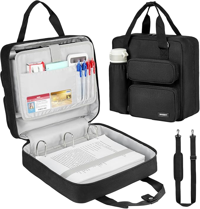 Zipper Binder 3 Ring, 700 Sheets Capacity, Binder 3 Inch with Shoulder Strap Fits 13 Inch Laptop for School and Office,Black