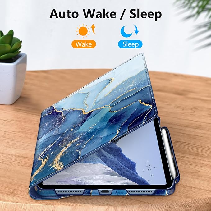 Fintie Rotating Case for iPad (A16) 11th Generation 11 Inch (2025), iPad 10th Generation 10.9 Inch (2022) - [Built-in Pencil Holder] 360 Degree Rotating Protective Stand Cover, Ocean Marble