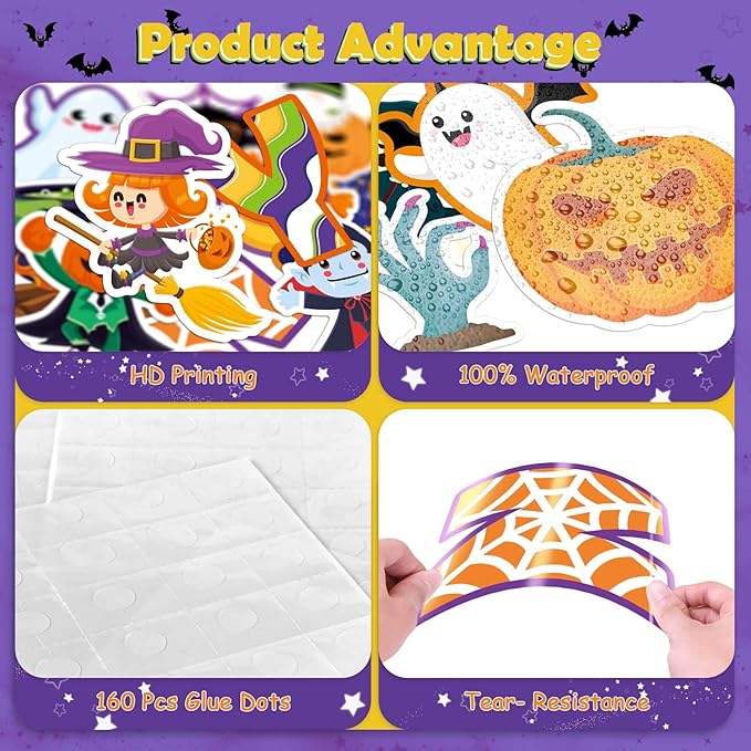 81 Pcs Happy Halloween Cutouts for Bulletin Board Decor Set with Border- Halloween Themed Pumpkin Spider Ghost Witch Paper Cut-Outs Wall Decals for Kids Teacher Classroom School Party Supplies
