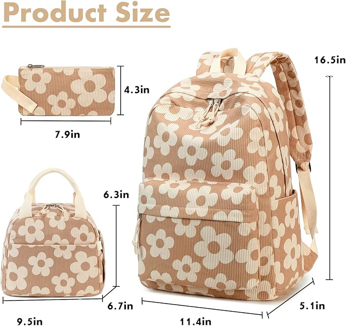 Bluboon School Backpack Set Girls Womens Laptop Bookbag Casual Daypack Fits 15 inch Laptop with Lunch Tote Bag and Pencil Bag