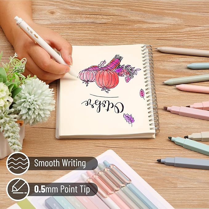 Mr. Pen Aesthetic Highlighters and Gel Pens, 10 Pack Assorted Colors Bible Highlighters No Bleed, Morandi Barrels Black Ink Pens