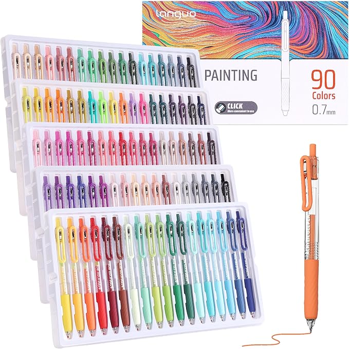 Retractable Acrylic Gel Pens for Coloring, 90 Colors Click Acrylic Paint Pens Set with 0.7mm Tip for Adult Coloring, Colored Gel Pens for Black Paper, Rock, Glass, Fabric, DIY and Art Crafts