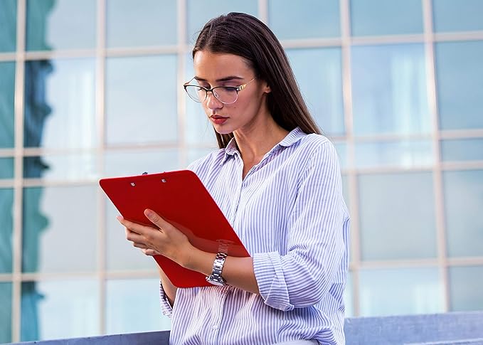 Better Office Products Red Plastic Clipboards, 12 Pack, Durable, 12.5 x 9 Inch, Low Profile Clip, Red, Set of 12