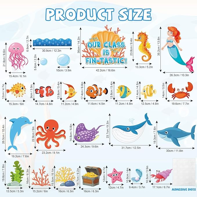 gisgfim Under The Sea Bulletin Board Decoration Set Classroom Sea Animals Cutouts Borders for School Decor Ocean Theme Summer Welcome Bulletin Board Craft Door Home Wall(Our Class is Fin-Tastic)