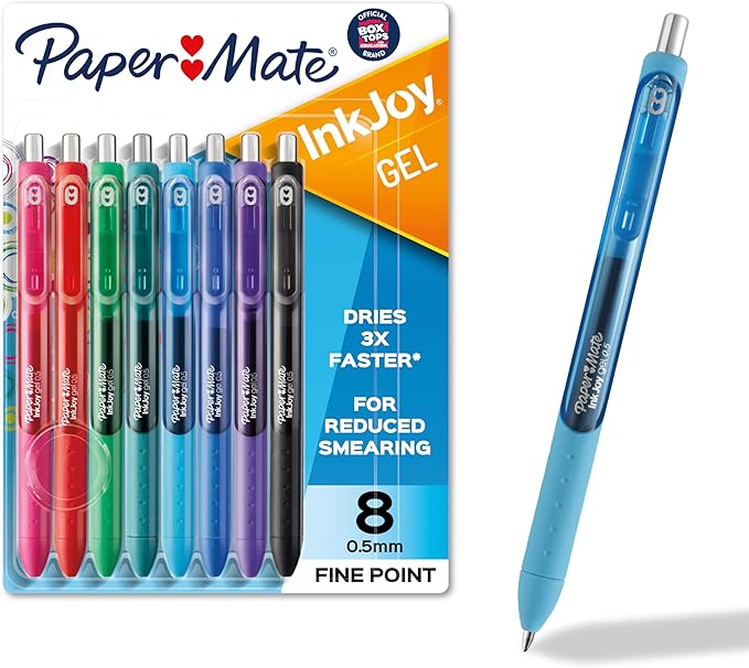 Paper Mate InkJoy Gel Pens, Fine Point (0.5mm), Assorted Colors, 8 Count - Back to School, Teacher Supplies, Writing, Journaling
