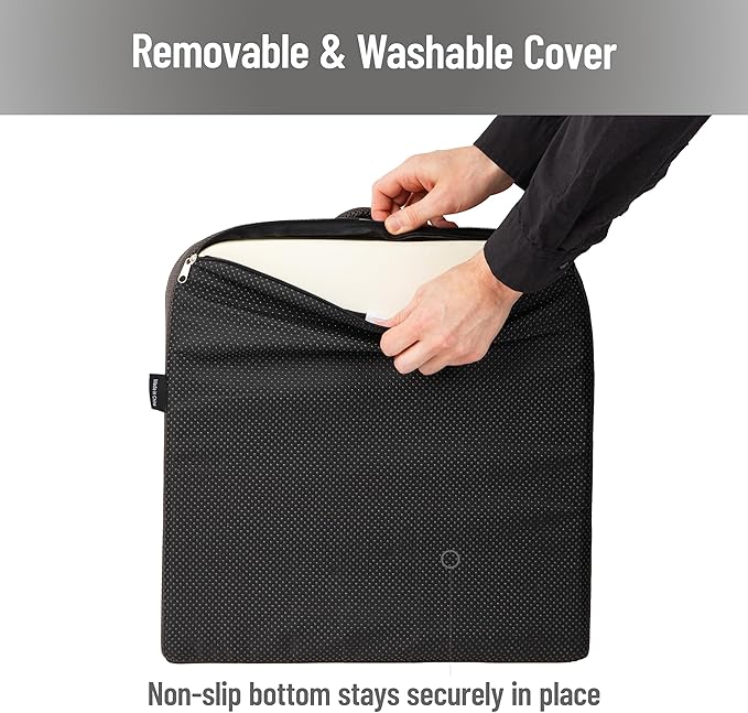 Mind Reader Air-Cloud Seat Cushion, Ergonomic Support for Posture, Pressure Relief, and Pain Reduction, Portable with Washable Cover, Memory Foam, Gray