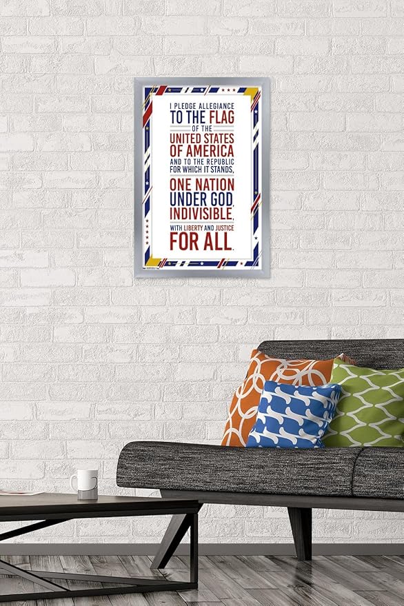 Trends International The United States Of America - Pledge Of Allegiance Wall Poster, 14.725" x 22.375", Silver Framed Version