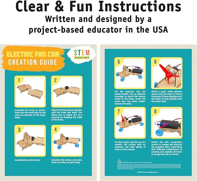 Propeller Car Kit, 1 Pack, Build a DIY Motorized Fan-Powered Car, Complete STEM Project for Kids with Instructions, Ages 8 and up