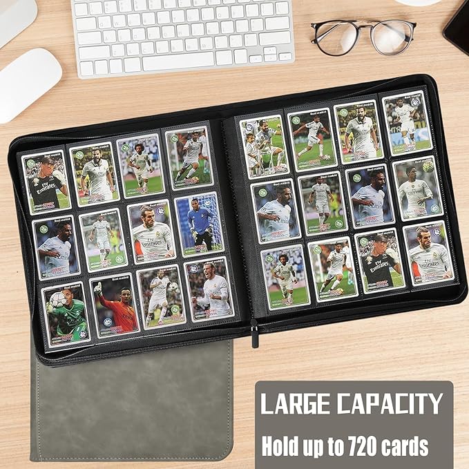 12 Pocket Card Binder,720 Pocket Trading Card Binder，Side Loading Collectible Card Albums for MTG, for TCG Football, Sports, Game Cards Grey