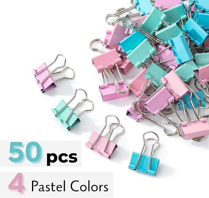 Mr. Pen- Small Binder Clips, 50 pcs, 0.75", Small Size, Pastel Color Metal Binder Paper Clips, Paper Clamps for Office Supplies, Home, School, Business, Document Organizing