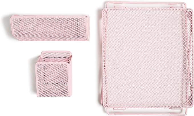 U Brands Blush Mesh Locker Organization Kit, Includes Magnetic Cup, Folding Shelf and Bin, 3 Pieces