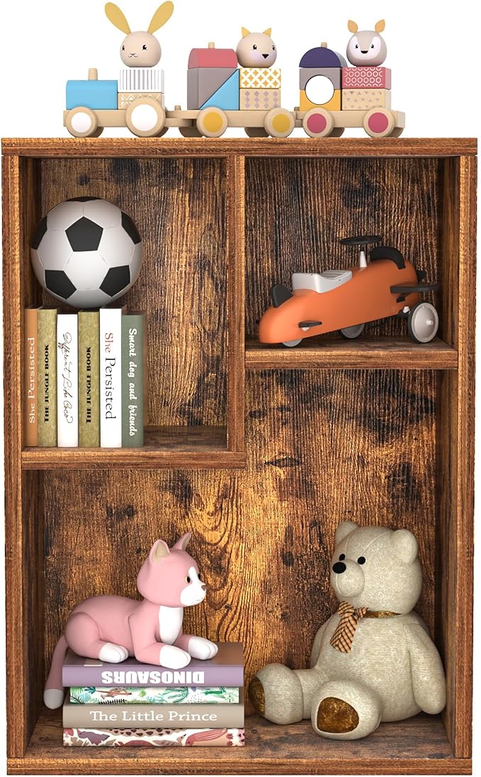 VECELO Small Bookshelf, 3 Cube Shelf, Fits Tallest Hardcovers, Horizontal Available, Short Bookcase for Small Spaces, Brown