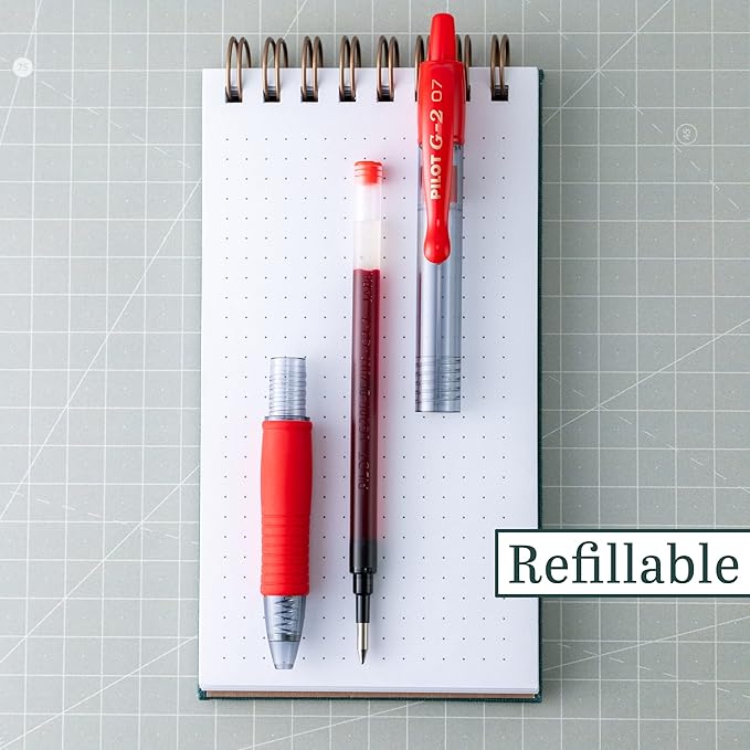 PILOT G2 Premium Refillable and Retractable Rolling Ball Gel Pens, Fine Point, Red Ink, 12-Pack (31022)