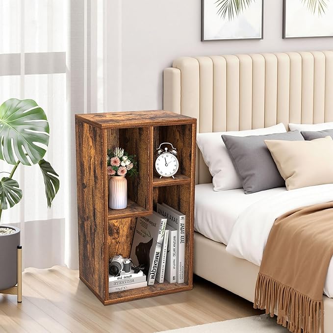 VECELO Small Bookshelf, 3 Cube Shelf, Fits Tallest Hardcovers, Horizontal Available, Modern Storage Organzier for Small Spaces,Brown