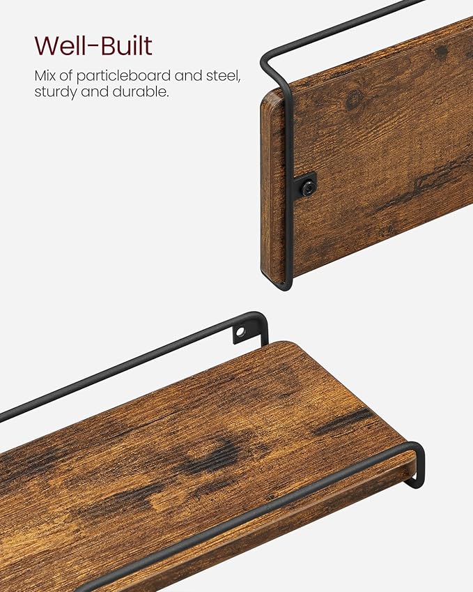 VASAGLE Corner Shelf Wall Mount Set of 2, Floating Shelves, Small Wall Shelf for Decor Storage, for Living Room Bedroom Kitchen Bathroom, Rustic Brown and Black ULLS831B01