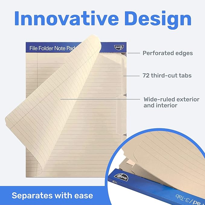 Find It File Folder Notepad - Pack of 72-9.5 x 12.5 Inch Notebook Organizer Folders for Filing, Document, and Clipboard Organization - Cream