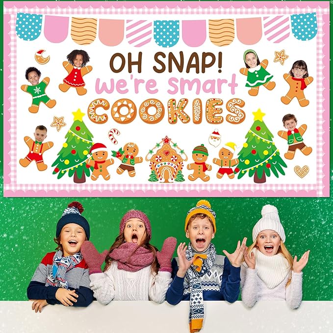 Christmas Bulletin Board Set Christmas DIY Photo Crafts Cutouts Classroom Decoration Winter Gingerbread Man Cutouts Xmas Gingerbread Bulletin Board for Winter Holiday Wall Decor Home School Supplies