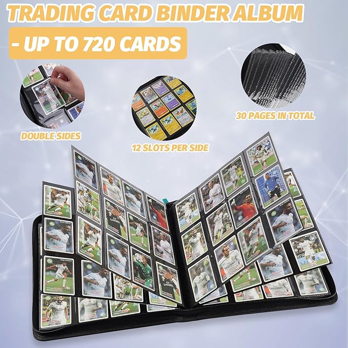 Trading Card Binder 12 Pocket, GERMUN PU Cover Card Binder for 720 Cards, Premium Trading Card Holder Folders, Double Sided Pocket Card Album for MTG, TCG (Lake Blue)