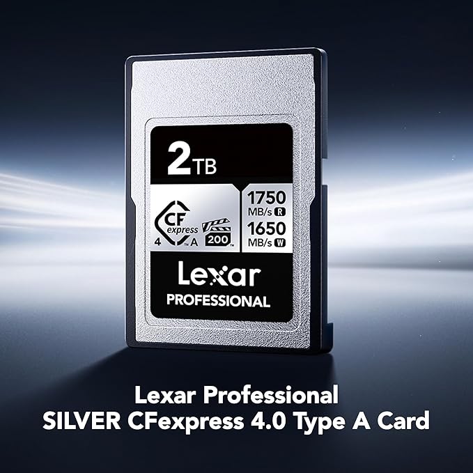 Lexar 2TB Professional CFexpress Type A Silver 4.0 Memory Card, for Photographers, Videographers, Up to max 1750/1650 MB/s, 8K Video (LCAEXS4002T-RNENU)
