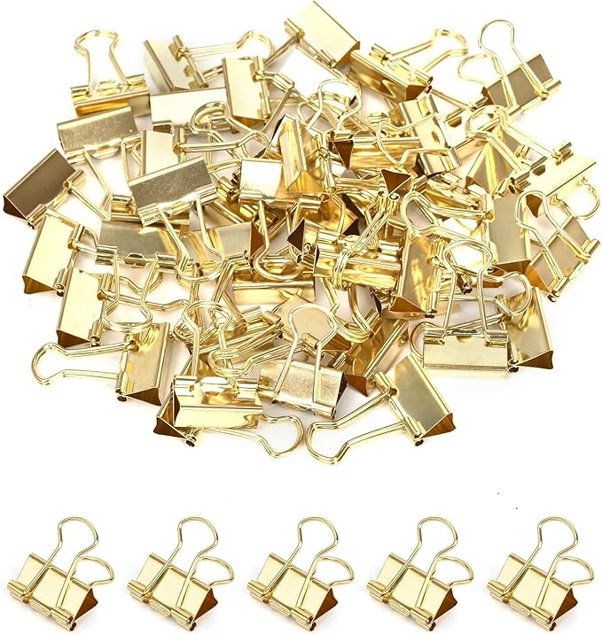 CUARUSUIKA Binder Clips Set,40Pack, 1 in Small Clip, Paper Clips for Office, Home, School, Crafts, Business(Gold)