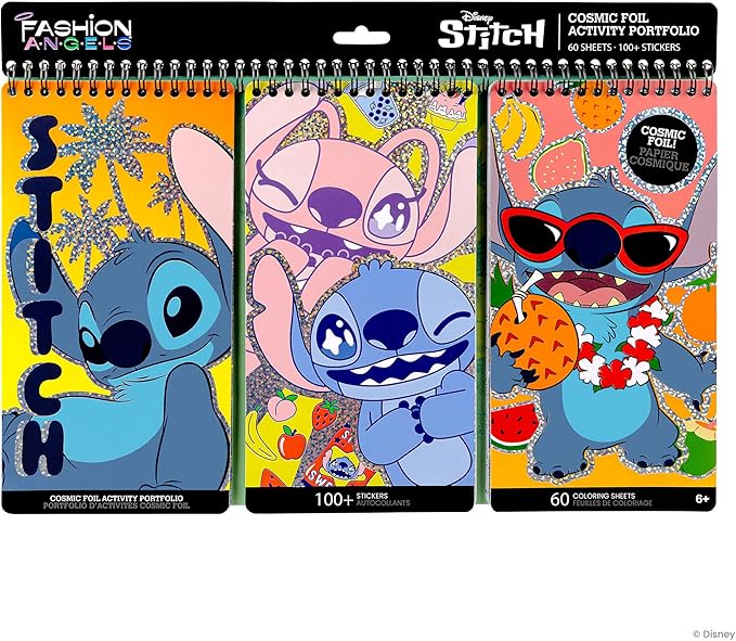 Fashion Angels Disney Stitch 3-in-1 Cosmic Foil Activity Portfolio Set, Includes 60 Coloring Sheets, 100+ Holographic Stickers & More, Fun Craft for Kids
