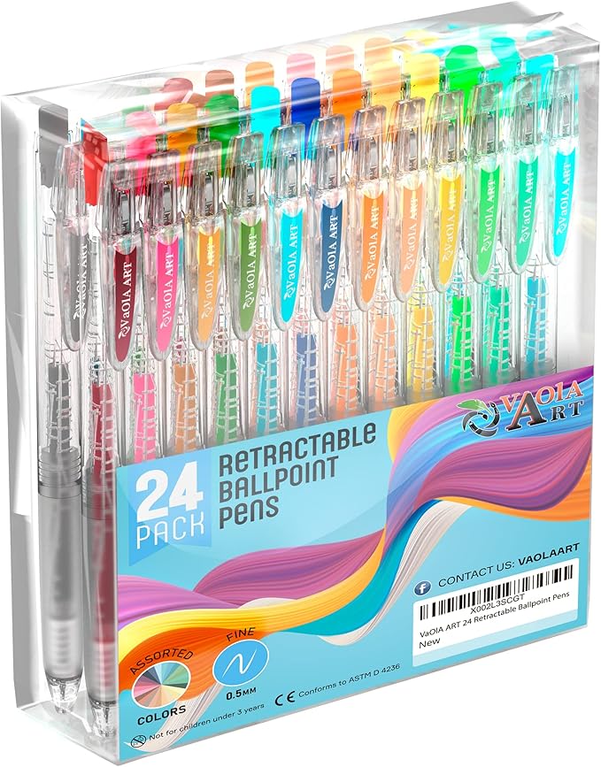 Retractable Gel Pens - Colored Pens for Adult Coloring - Cute Pen Set 24 Colors - Colored Gel Pens Art and School Supplies