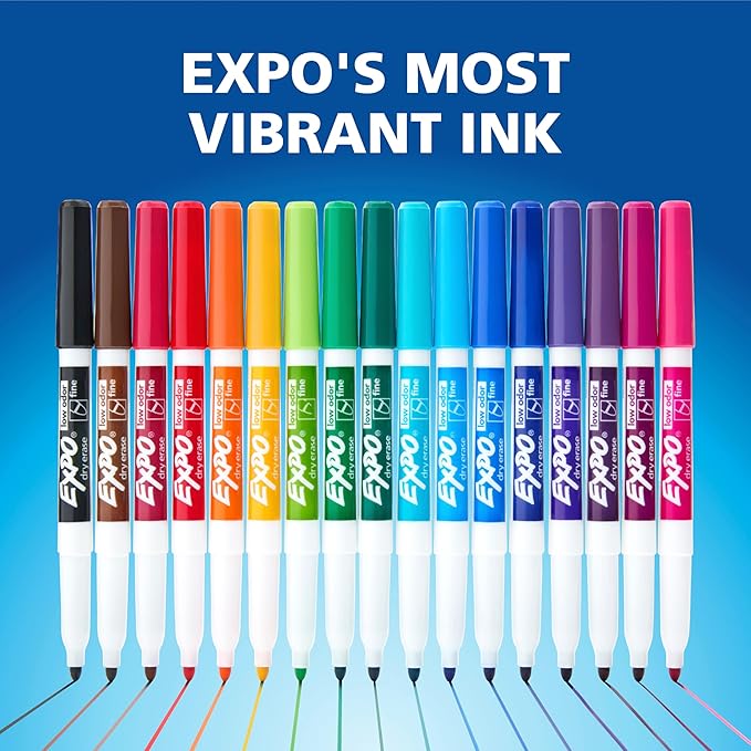 EXPO Dry Erase Markers Whiteboard Markers with Low Odor Ink Fine Tip Assorted Vibrant Colors 21 Count