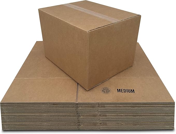 Amazon Basics Cardboard Moving Boxes for Packing and Shipping, Medium Size, 18" x 14" x 12", Brown, 20-Pack